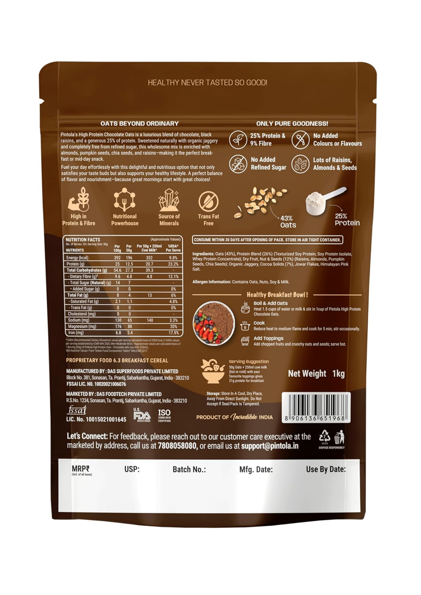 PINTOLA CHOCOLATE OATS 1 KG