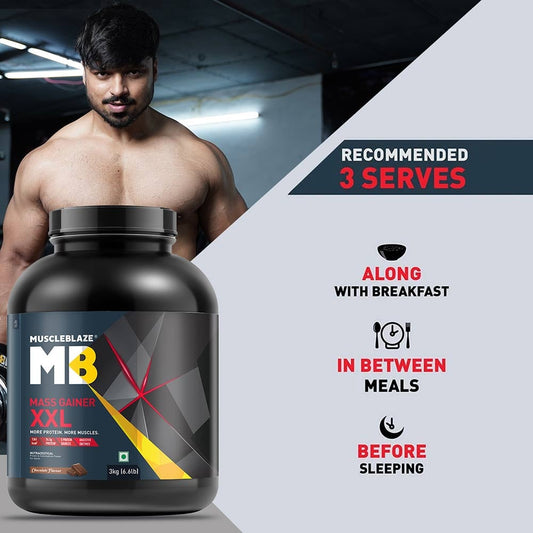MuscleBlaze Mass Gainer XXL with Complex Carbs and Proteins in 3:1 ratio 3 KG CHOCOLATE FLAVOUR