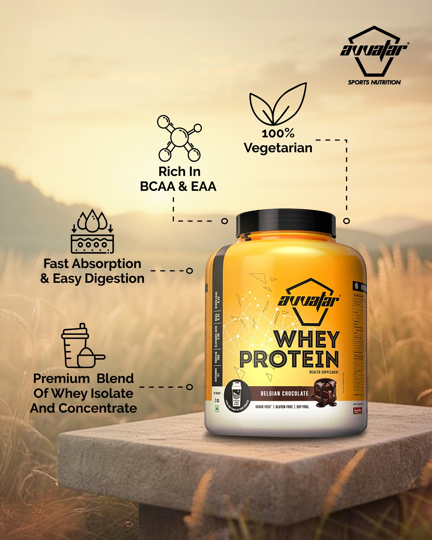 AVVTAR WHEY PROTEIN  2 KG Belgian Chocolate Flavour