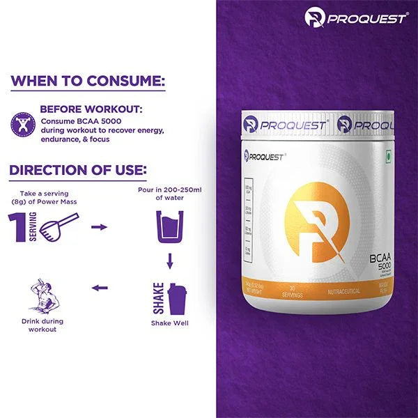 PROQUEST NUTRITION BCAA 5000, 5G BCAAS IN 2:1:1 OPTIMAL RATIO (240g, 30 SERVING) LEMON ZIST FLAVOUR