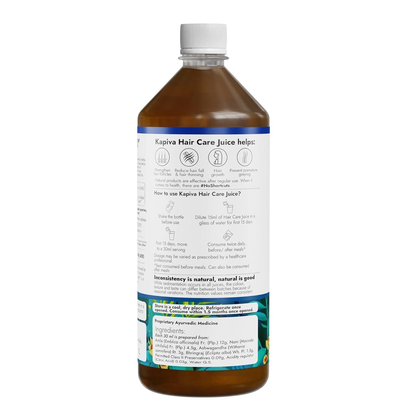 Kapiva Hair Care Juice | For Hair Growth & Hair Fall Control | 100% Ayurvedic Hair Care with Amla, Noni, Bhringraj and Ashwagandha (1L)