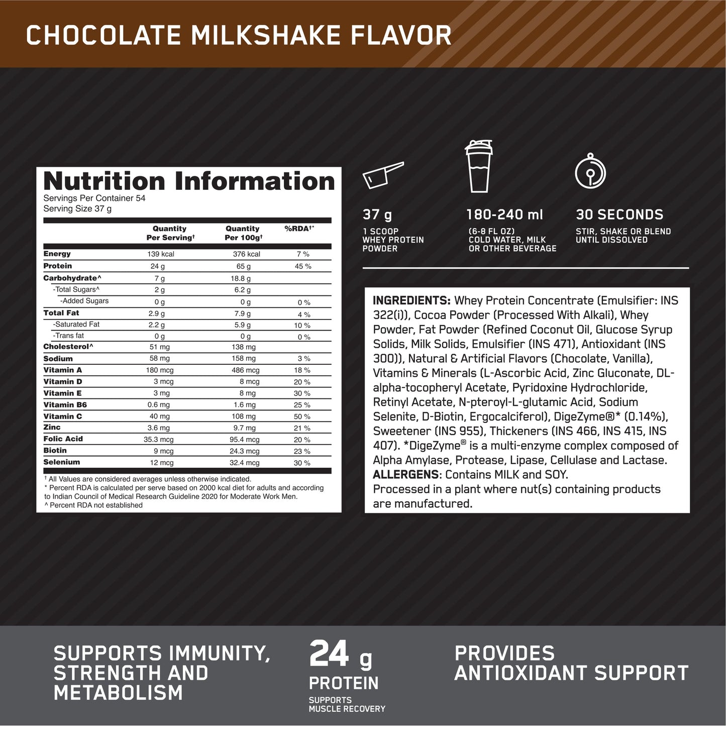 OPTIMUM NUTRITION (ON) WHEY PERFOMANCE 2 KG CHOCOLATE MILKSHAKE FLAVOUR
