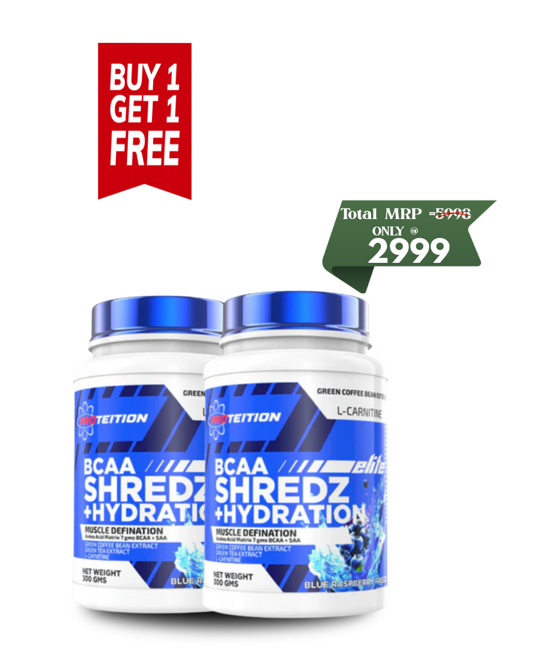 PROTEITION BCAA SHREDZ  BCAA Hydration Blue Rasberry Freeze FLAVOUR BUY 1 GET 1 OFFER | 300 GM EACH
