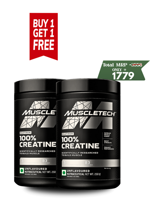 MUSCLETECH PLATINUM 100% CREATINE (UNFLAVORED) 83 SERVINGS-250 GRAMS BUY 1 GET 1  OFFER