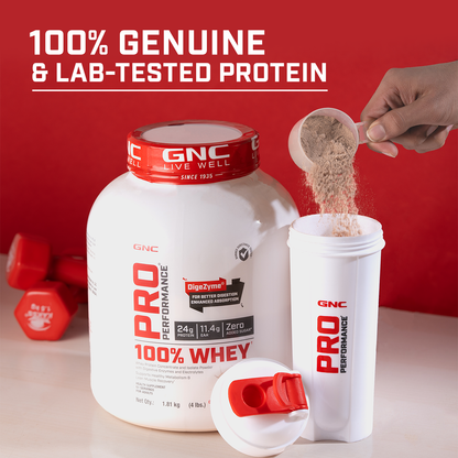GNC PRO PERFORMANCE 100% WHEY PROTIEN , 4 LBS CHOCOLATE