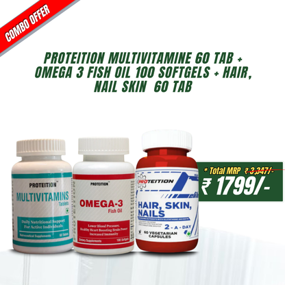 PROTEITION MULTIVITAMINE 60 TAB | OMEGA 3 FISH OIL 100 SOFTGELS | HAIR, NAIL SKIN  60 TAB