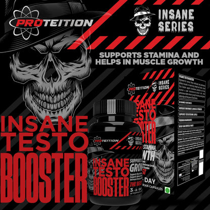 PROTEITION Insane Testo Booster – Natural Testosterone Support & Muscle Growth Formula | 90 Veg Capsules